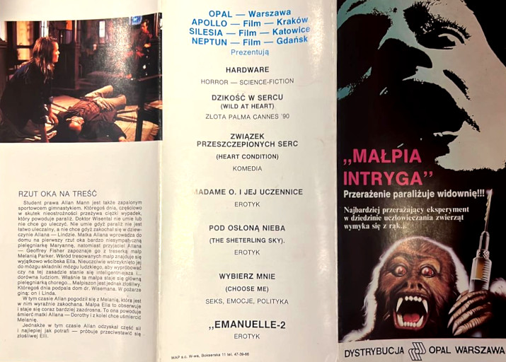 Przód ulotki filmu 'Małpia Intryga'