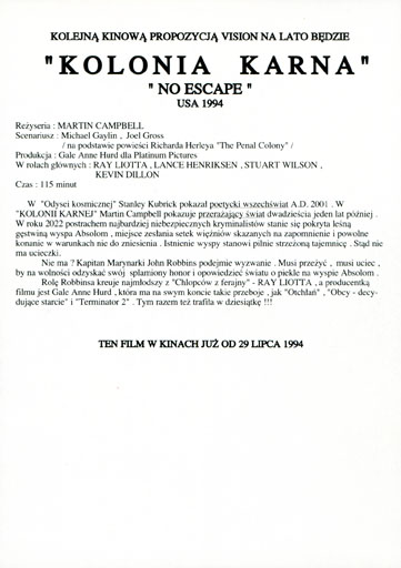 Tył ulotki filmu 'Kolonia Karna'