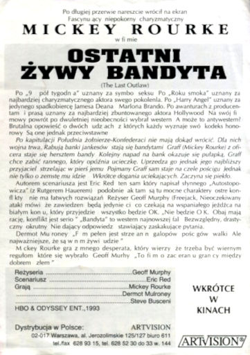 Tył ulotki filmu 'Ostatni Żywy Bandyta'
