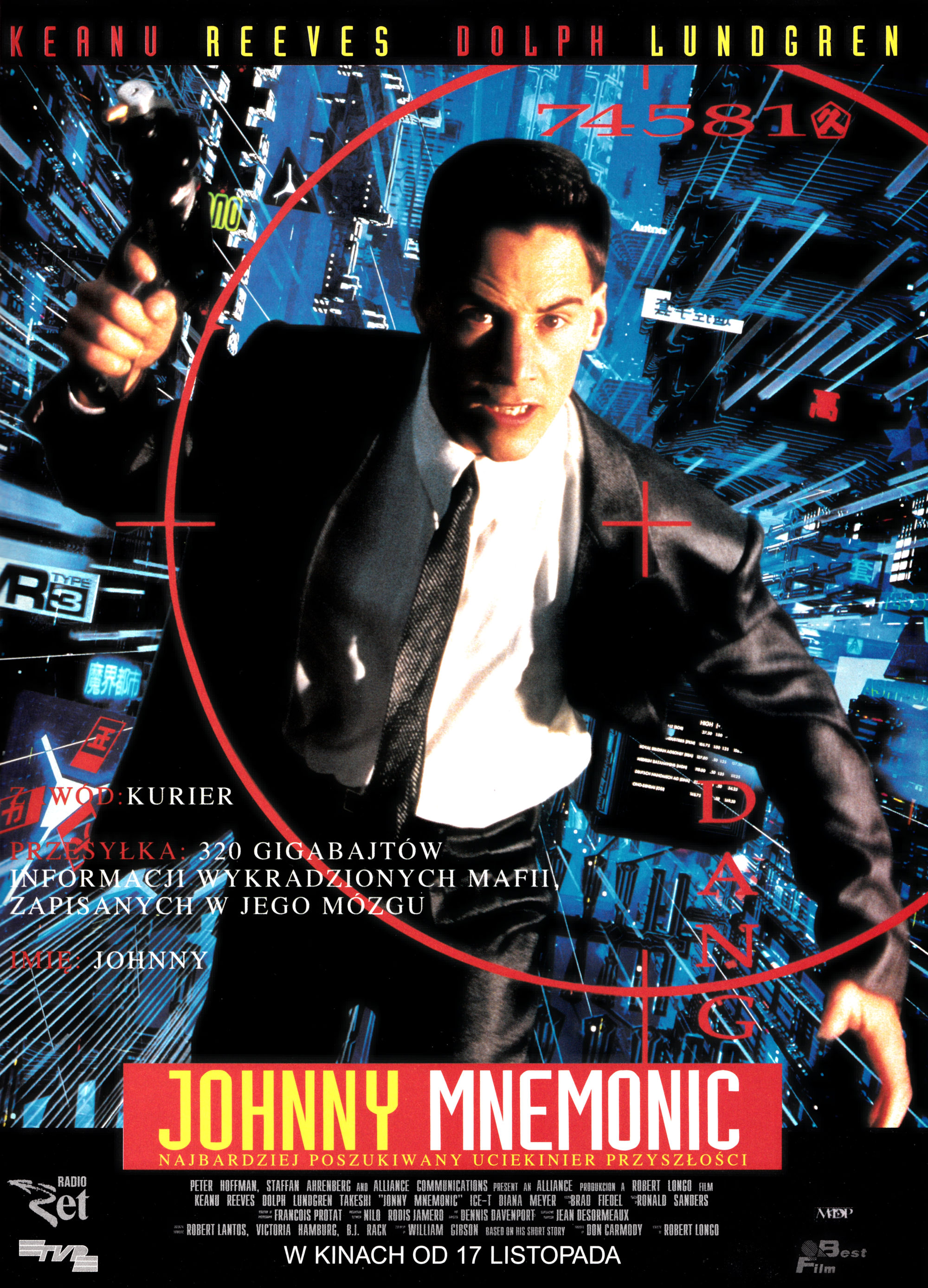 Polski plakat filmu 'Johnny Mnemonic'
