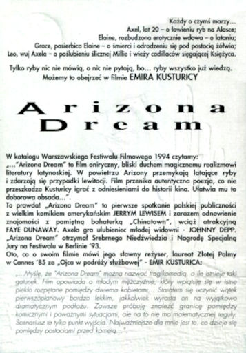 Tył ulotki filmu 'Arizona Dream'