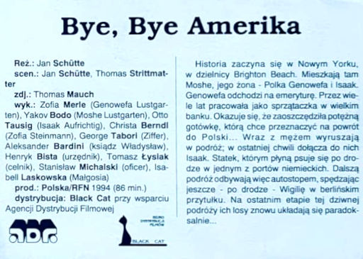 Tył ulotki filmu 'Bye, Bye Amerika'