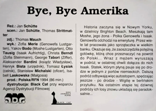 Tył ulotki filmu 'Bye, Bye Amerika'