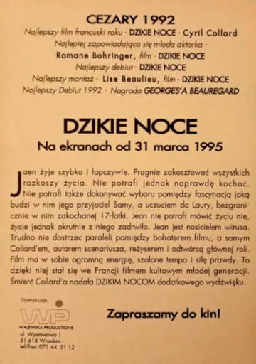 Tył ulotki filmu 'Dzikie Noce'