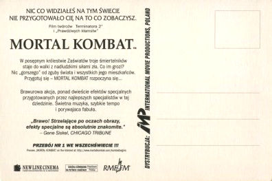 Tył ulotki filmu 'Mortal Kombat'