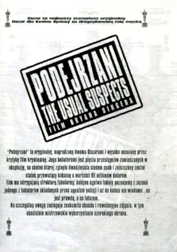 Tył ulotki filmu 'Podejrzani'