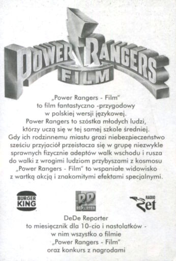 Tył ulotki filmu 'Power Rangers - Film'