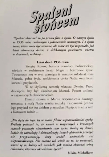 Tył ulotki filmu 'Spaleni Słońcem'