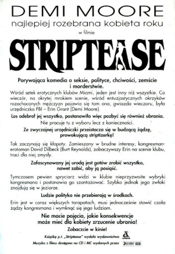 Tył ulotki filmu 'Striptease'
