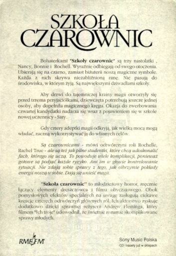 Tył ulotki filmu 'Szkoła Czarownic'