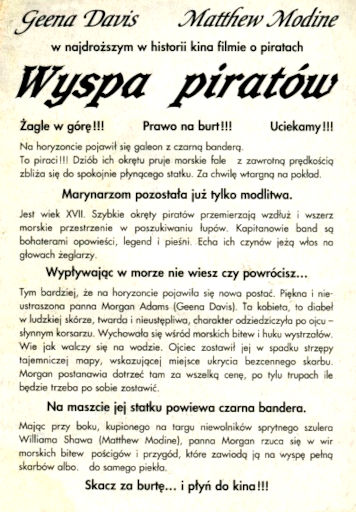 Tył ulotki filmu 'Wyspa Piratów'