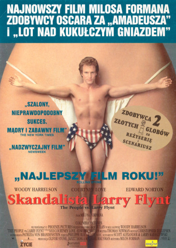 Przód ulotki filmu 'Skandalista Larry Flynt'
