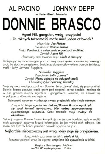 Tył ulotki filmu 'Donnie Brasco'