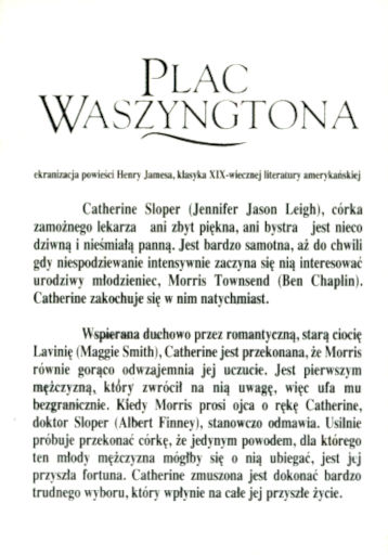 Tył ulotki filmu 'Plac Waszyngtona'