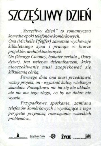 Tył ulotki filmu 'Szczęśliwy Dzień'