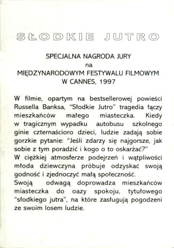 Tył ulotki filmu 'Słodkie Jutro'
