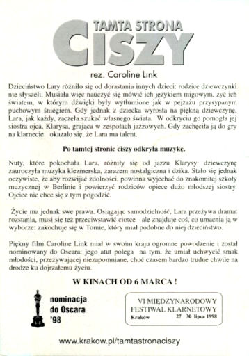 Tył ulotki filmu 'Tamta Strona Ciszy'