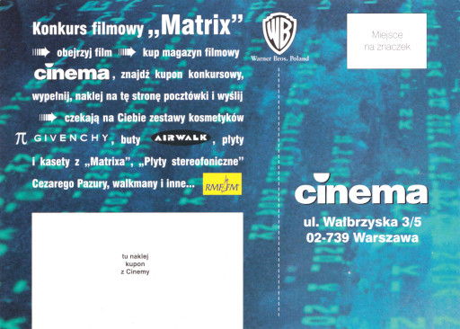Tył ulotki filmu 'Matrix'