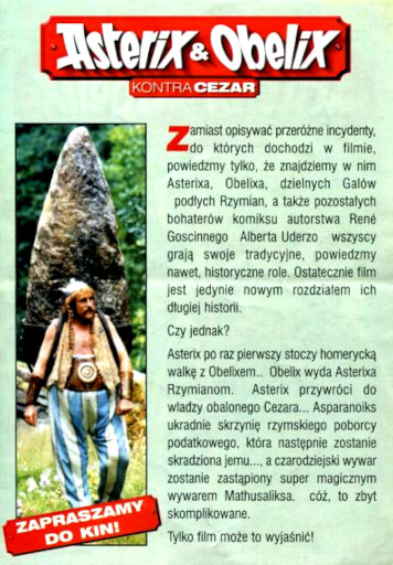 Tył ulotki filmu 'Asterix i Obelix Kontra Cezar'