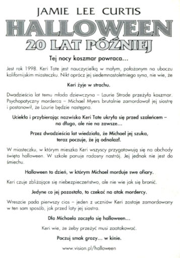 Tył ulotki filmu 'Halloween - 20 Lat Później'