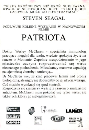 Tył ulotki filmu 'Patriota'