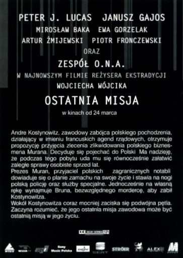 Tył ulotki filmu 'Ostatnia Misja'