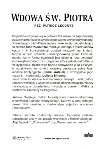 Tył ulotki filmu 'Wdowa Św. Piotra'
