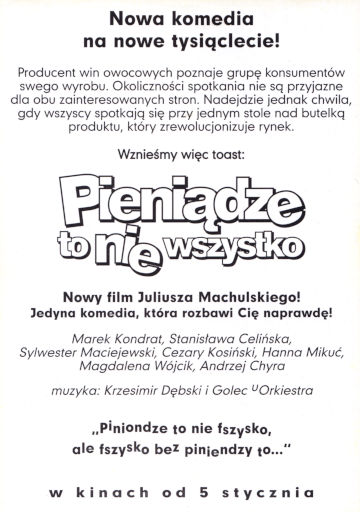 Tył ulotki filmu 'Pieniądze To Nie Wszystko'