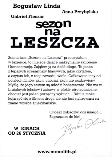Tył ulotki filmu 'Sezon Na Leszcza'