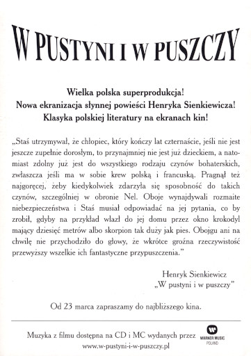 Tył ulotki filmu 'W Pustyni i W Puszczy'