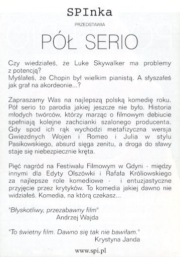 Tył ulotki filmu 'Pół Serio'