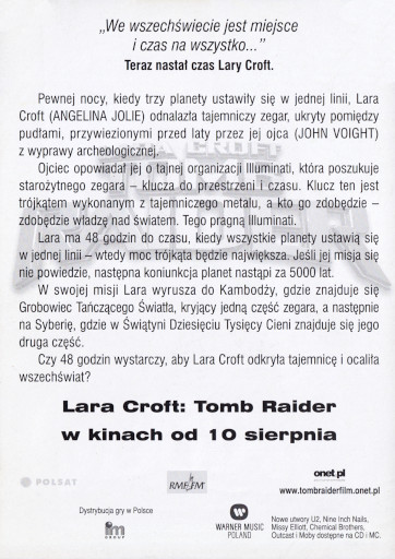 Tył ulotki filmu 'Lara Croft: Tomb Raider'
