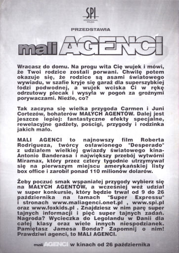 Tył ulotki filmu 'Mali Agenci'