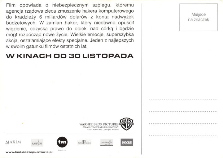 Tył ulotki filmu 'Kod Dostępu'