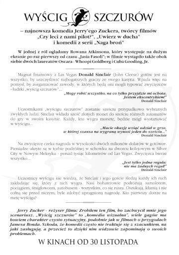 Tył ulotki filmu 'Wyścig Szczurów'