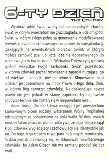 Tył ulotki filmu '6-ty Dzień'