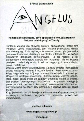 Tył ulotki filmu 'Angelus'