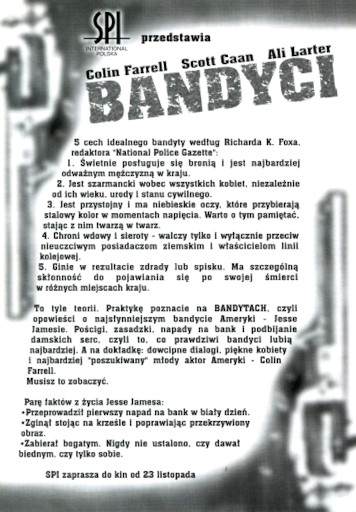 Tył ulotki filmu 'Bandyci'