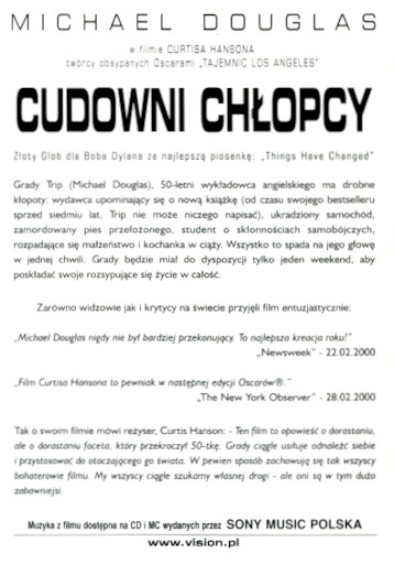 Tył ulotki filmu 'Cudowni Chłopcy'