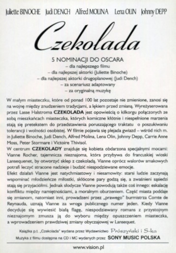 Tył ulotki filmu 'Czekolada'