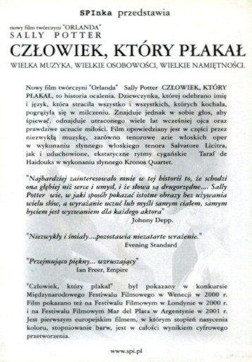 Tył ulotki filmu 'Człowiek, Który Płakał'