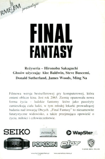 Tył ulotki filmu 'Final Fantasy'