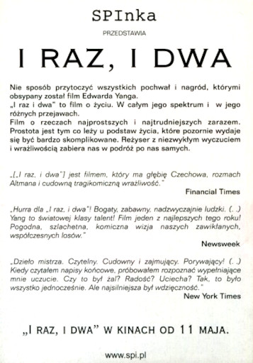 Tył ulotki filmu 'I Raz, I Dwa'