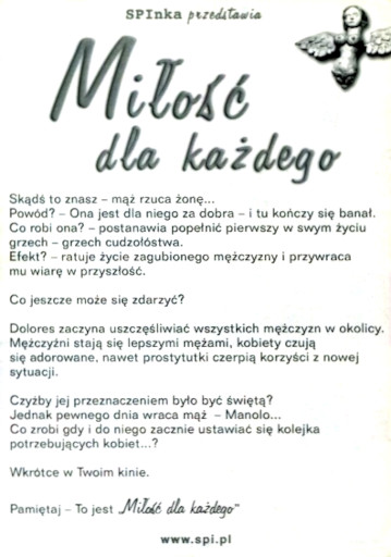 Tył ulotki filmu 'Miłość Dla Każdego'