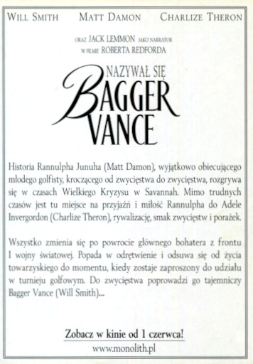 Tył ulotki filmu 'Nazywał Się Bagger Vance'