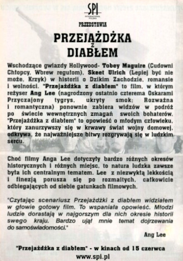 Tył ulotki filmu 'Przejażdżka Z Diabłem'