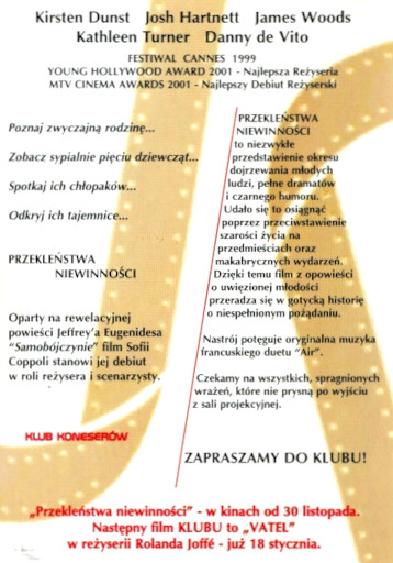 Tył ulotki filmu 'Przekleństwa Niewinności'