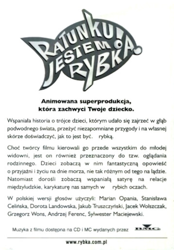 Tył ulotki filmu 'Ratunku, Jestem Rybką!'