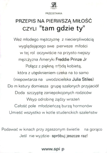 Tył ulotki filmu 'Tam Gdzie Ty'