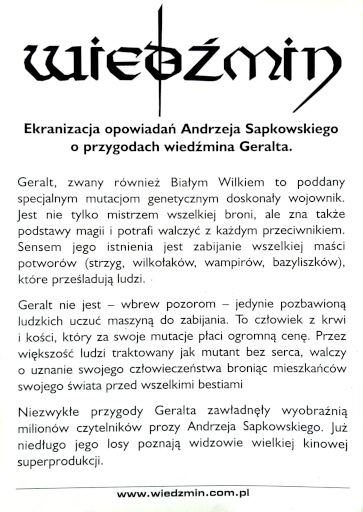 Tył ulotki filmu 'Wiedźmin'